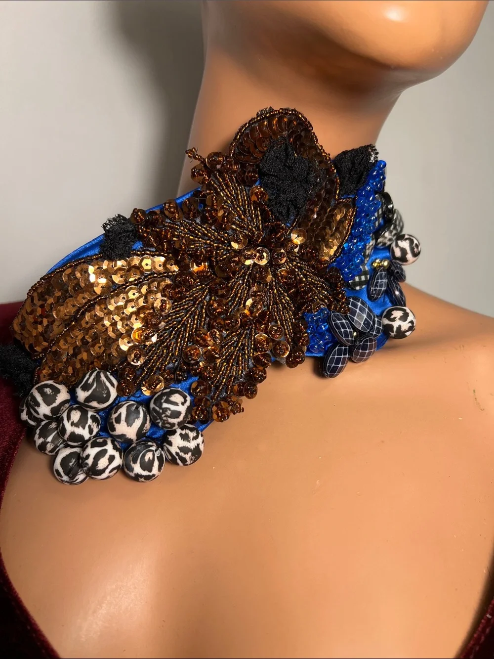 Embellished Blue and Gold Sequin Face Mask - Designer-Inspired